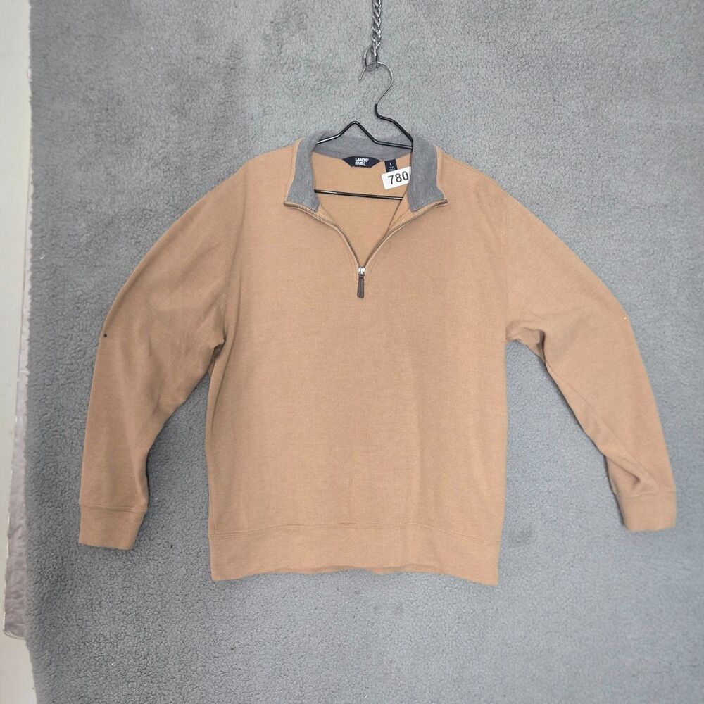 Lands' End Sweater Mens L Brown Long Sleeve Contrast Trim